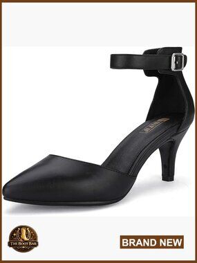 Pointed Toe Kitten Heel Pumps with Ankle Strap, 3 Inch Heels